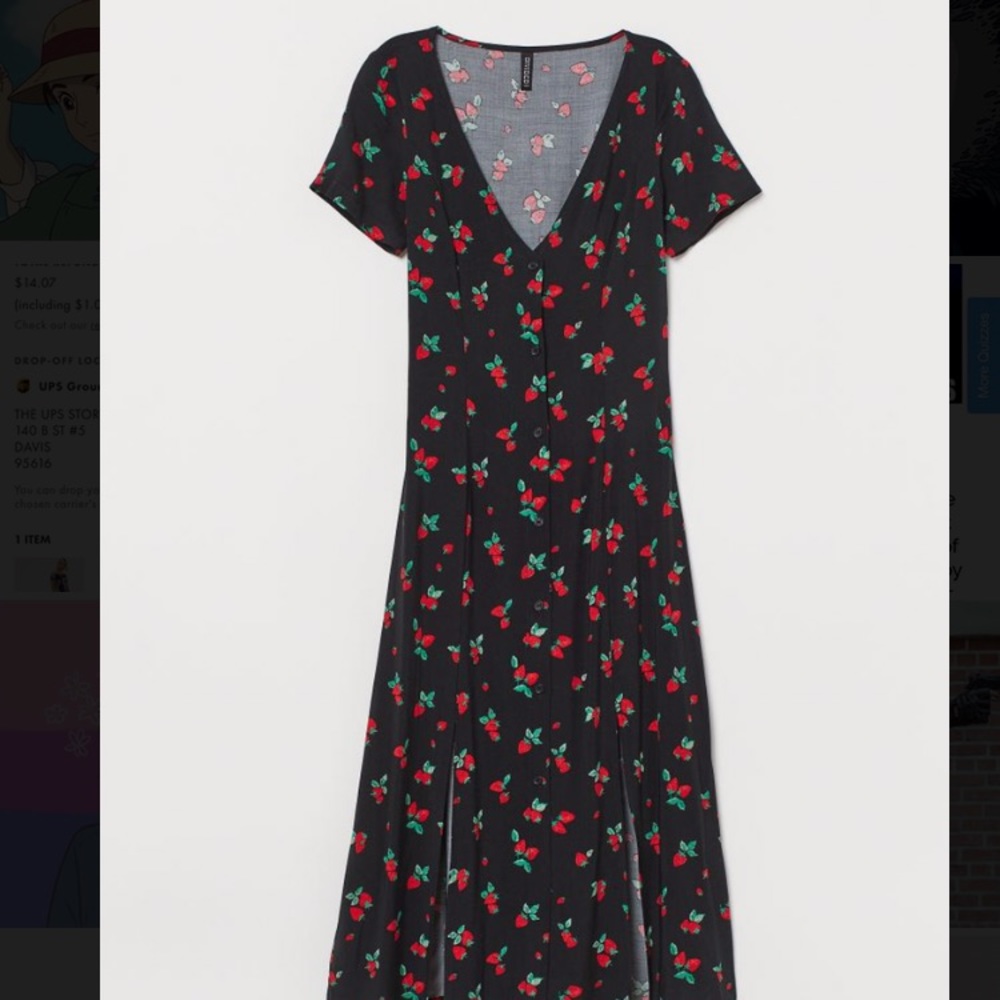 Black strawberry print dress